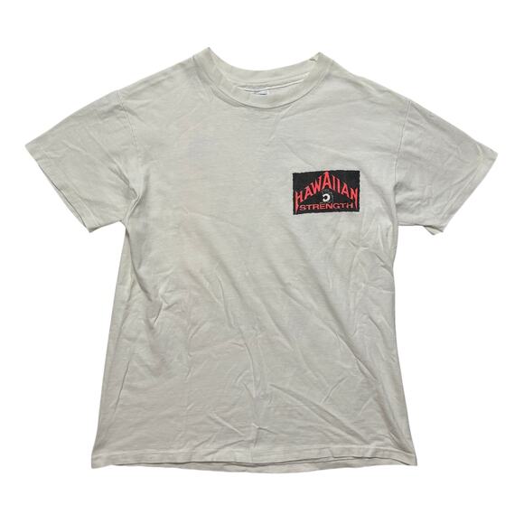 VTG 80s Hawaiian Strength White Graphic T-Shirt L - Picture 1 of 4